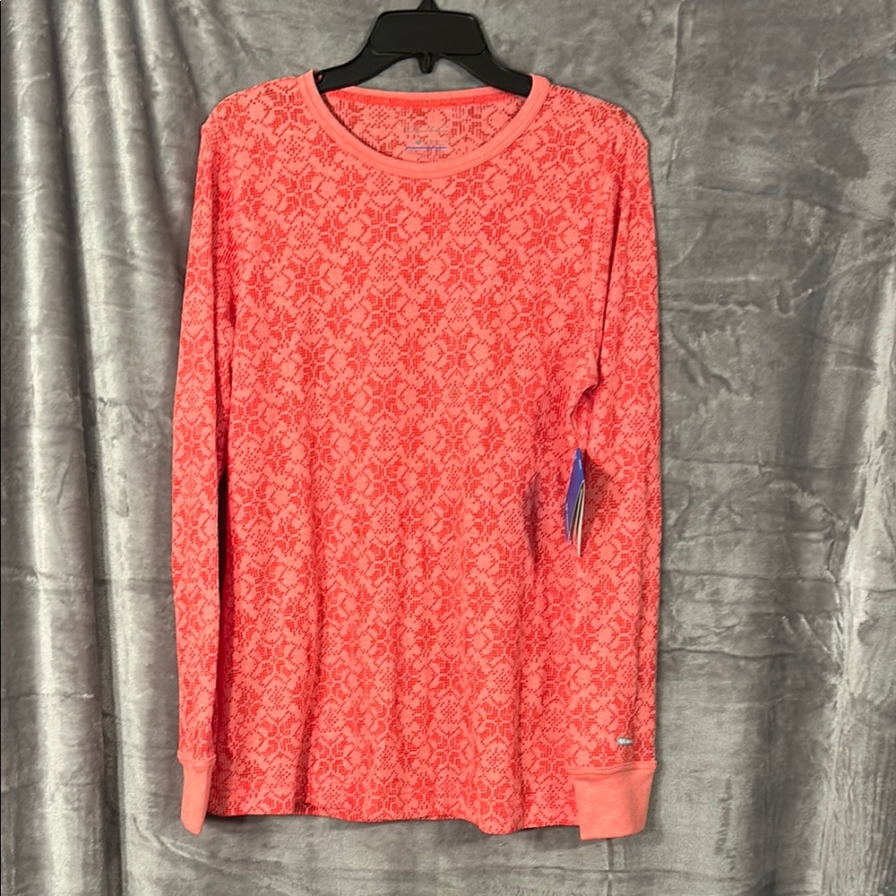 Columbia Pink & Red Thin Thermal Like Long Sleeve Blouse Top